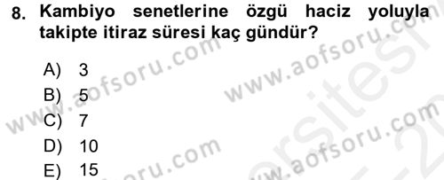İcra İflas Hukuku Dersi 2015 - 2016 Yılı Tek Ders Sınav Soruları 8. Soru