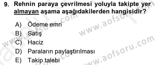 İcra İflas Hukuku Dersi 2015 - 2016 Yılı Tek Ders Sınav Soruları 9. Soru