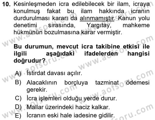 İcra İflas Hukuku Dersi 2016 - 2017 Yılı 3 Ders Sınav Soruları 10. Soru