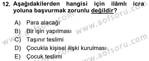 İcra İflas Hukuku Dersi 2016 - 2017 Yılı 3 Ders Sınav Soruları 12. Soru