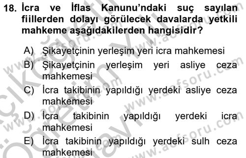 İcra İflas Hukuku Dersi 2016 - 2017 Yılı 3 Ders Sınav Soruları 18. Soru
