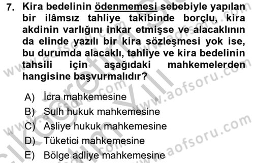 İcra İflas Hukuku Dersi 2016 - 2017 Yılı 3 Ders Sınav Soruları 7. Soru