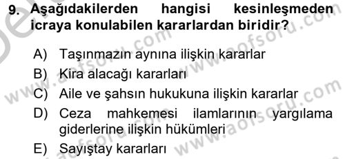 İcra İflas Hukuku Dersi 2016 - 2017 Yılı 3 Ders Sınav Soruları 9. Soru