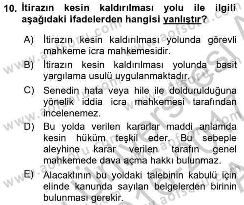 İcra İflas Hukuku Dersi 2016 - 2017 Yılı (Vize) Ara Sınav Soruları 10. Soru