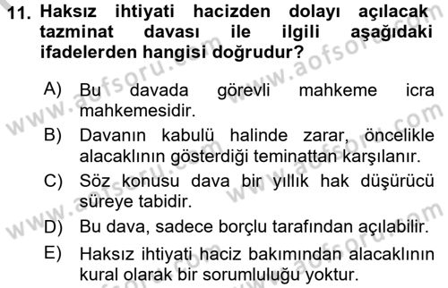 İcra İflas Hukuku Dersi 2016 - 2017 Yılı (Vize) Ara Sınav Soruları 11. Soru