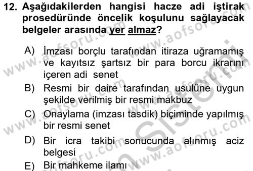 İcra İflas Hukuku Dersi 2016 - 2017 Yılı (Vize) Ara Sınav Soruları 12. Soru