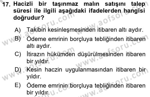 İcra İflas Hukuku Dersi 2016 - 2017 Yılı (Vize) Ara Sınav Soruları 17. Soru