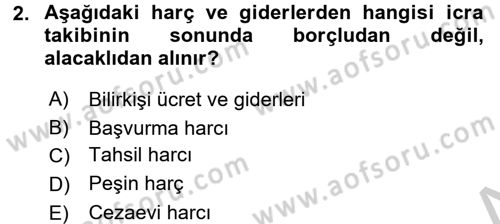 İcra İflas Hukuku Dersi 2016 - 2017 Yılı (Vize) Ara Sınav Soruları 2. Soru