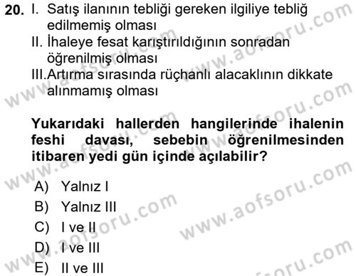 İcra İflas Hukuku Dersi 2016 - 2017 Yılı (Vize) Ara Sınav Soruları 20. Soru