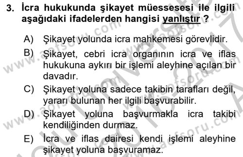 İcra İflas Hukuku Dersi 2016 - 2017 Yılı (Vize) Ara Sınav Soruları 3. Soru