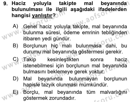 İcra İflas Hukuku Dersi 2016 - 2017 Yılı (Vize) Ara Sınav Soruları 9. Soru