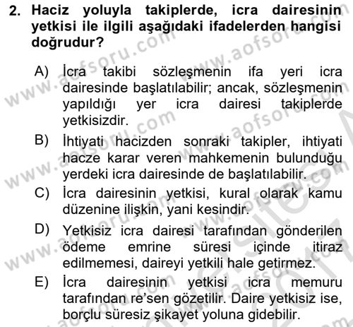 İcra İflas Hukuku Dersi 2016 - 2017 Yılı (Final) Dönem Sonu Sınav Soruları 2. Soru