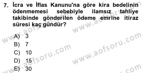 İcra İflas Hukuku Dersi 2016 - 2017 Yılı (Final) Dönem Sonu Sınav Soruları 7. Soru