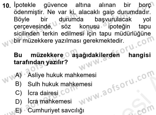 İcra İflas Hukuku Dersi 2017 - 2018 Yılı 3 Ders Sınav Soruları 10. Soru