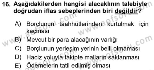 İcra İflas Hukuku Dersi 2017 - 2018 Yılı 3 Ders Sınav Soruları 16. Soru