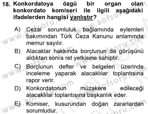 İcra İflas Hukuku Dersi 2017 - 2018 Yılı 3 Ders Sınav Soruları 18. Soru