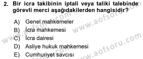 İcra İflas Hukuku Dersi 2017 - 2018 Yılı 3 Ders Sınav Soruları 2. Soru