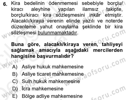 İcra İflas Hukuku Dersi 2017 - 2018 Yılı 3 Ders Sınav Soruları 6. Soru