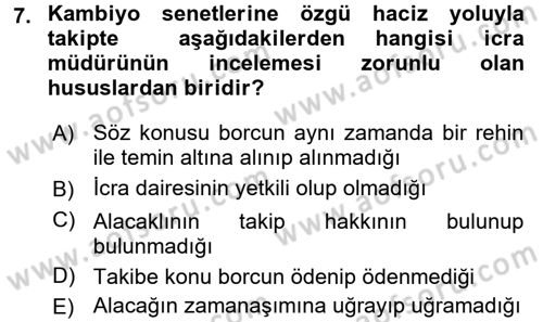İcra İflas Hukuku Dersi 2017 - 2018 Yılı 3 Ders Sınav Soruları 7. Soru