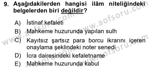İcra İflas Hukuku Dersi 2017 - 2018 Yılı 3 Ders Sınav Soruları 9. Soru