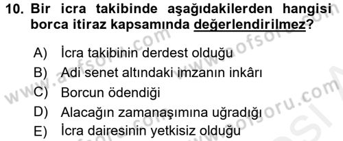 İcra İflas Hukuku Dersi 2017 - 2018 Yılı (Vize) Ara Sınav Soruları 10. Soru