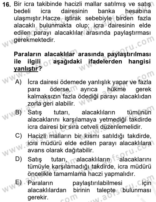 İcra İflas Hukuku Dersi 2017 - 2018 Yılı (Vize) Ara Sınav Soruları 16. Soru