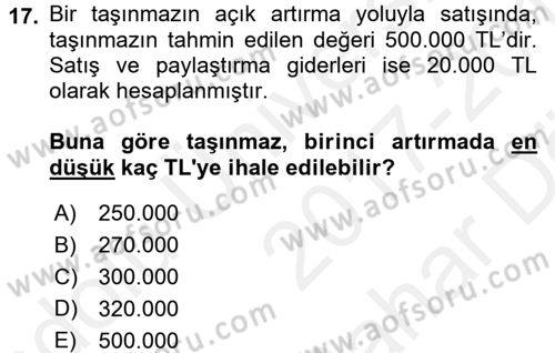 İcra İflas Hukuku Dersi 2017 - 2018 Yılı (Vize) Ara Sınav Soruları 17. Soru