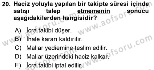 İcra İflas Hukuku Dersi 2017 - 2018 Yılı (Vize) Ara Sınav Soruları 20. Soru