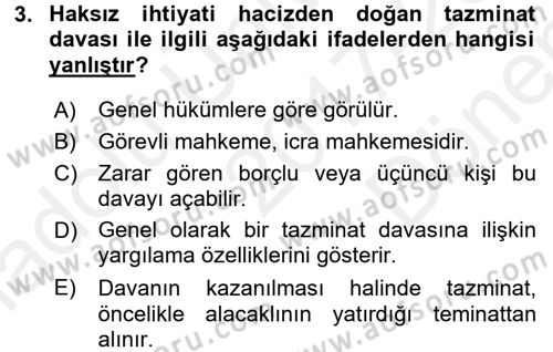 İcra İflas Hukuku Dersi 2017 - 2018 Yılı (Final) Dönem Sonu Sınav Soruları 3. Soru