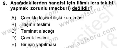 İcra İflas Hukuku Dersi 2017 - 2018 Yılı (Final) Dönem Sonu Sınav Soruları 9. Soru