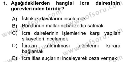 İcra İflas Hukuku Dersi 2018 - 2019 Yılı 3 Ders Sınav Soruları 1. Soru