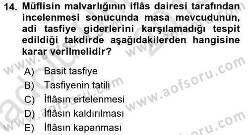 İcra İflas Hukuku Dersi 2018 - 2019 Yılı 3 Ders Sınav Soruları 14. Soru