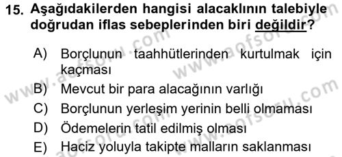 İcra İflas Hukuku Dersi 2018 - 2019 Yılı 3 Ders Sınav Soruları 15. Soru
