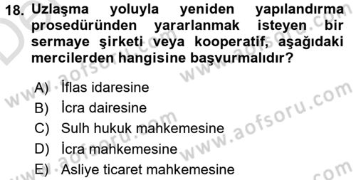 İcra İflas Hukuku Dersi 2018 - 2019 Yılı 3 Ders Sınav Soruları 18. Soru