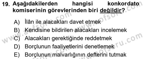 İcra İflas Hukuku Dersi 2018 - 2019 Yılı 3 Ders Sınav Soruları 19. Soru