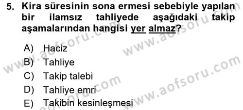 İcra İflas Hukuku Dersi 2018 - 2019 Yılı 3 Ders Sınav Soruları 5. Soru