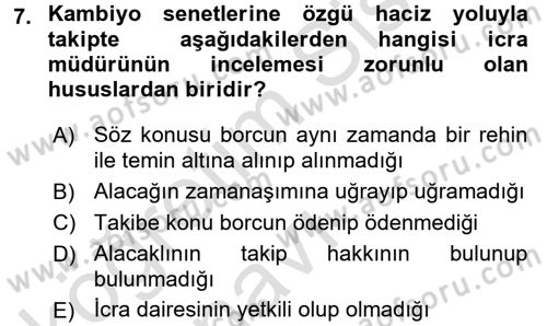 İcra İflas Hukuku Dersi 2018 - 2019 Yılı 3 Ders Sınav Soruları 7. Soru