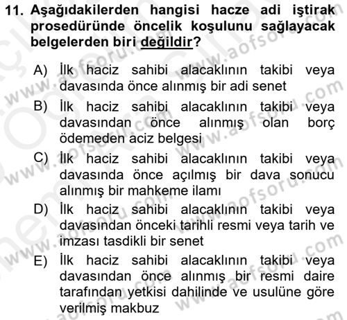 İcra İflas Hukuku Dersi 2018 - 2019 Yılı (Vize) Ara Sınav Soruları 11. Soru