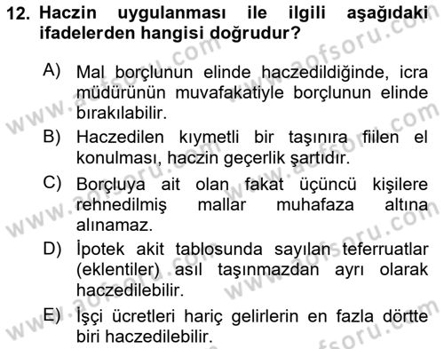 İcra İflas Hukuku Dersi 2018 - 2019 Yılı (Vize) Ara Sınav Soruları 12. Soru