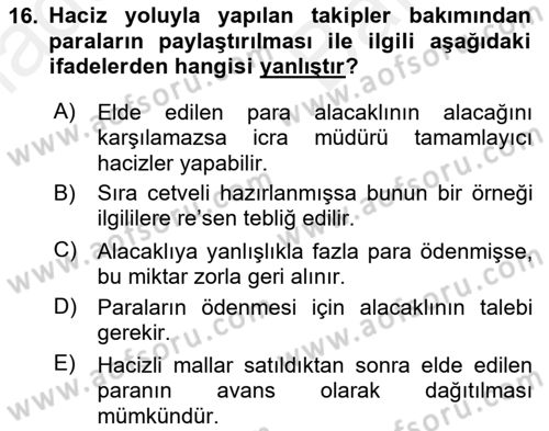 İcra İflas Hukuku Dersi 2018 - 2019 Yılı (Vize) Ara Sınav Soruları 16. Soru