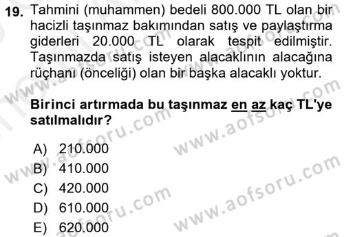 İcra İflas Hukuku Dersi 2018 - 2019 Yılı (Vize) Ara Sınav Soruları 19. Soru