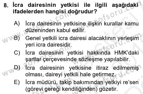 İcra İflas Hukuku Dersi 2018 - 2019 Yılı (Vize) Ara Sınav Soruları 8. Soru