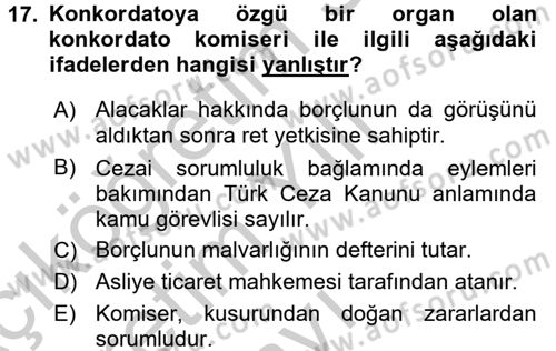 İcra İflas Hukuku Dersi 2018 - 2019 Yılı Yaz Okulu Sınav Soruları 17. Soru