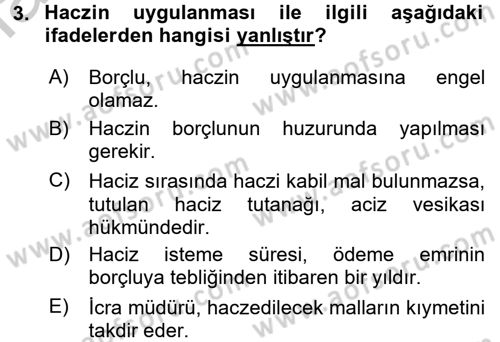 İcra İflas Hukuku Dersi 2018 - 2019 Yılı Yaz Okulu Sınav Soruları 3. Soru