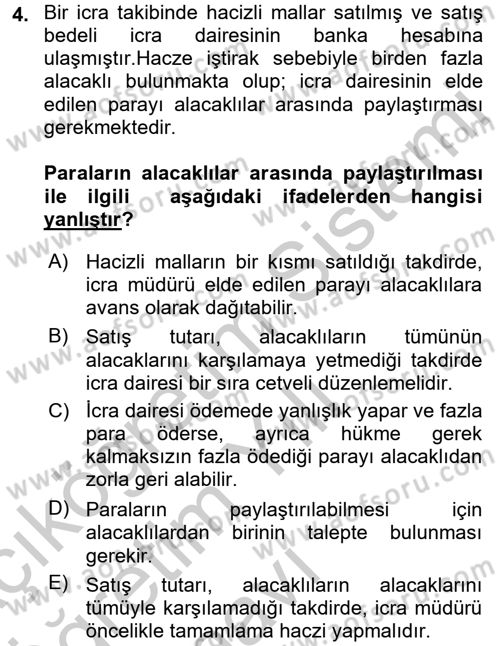İcra İflas Hukuku Dersi 2018 - 2019 Yılı Yaz Okulu Sınav Soruları 4. Soru