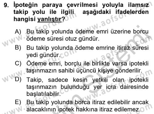 İcra İflas Hukuku Dersi 2018 - 2019 Yılı Yaz Okulu Sınav Soruları 9. Soru