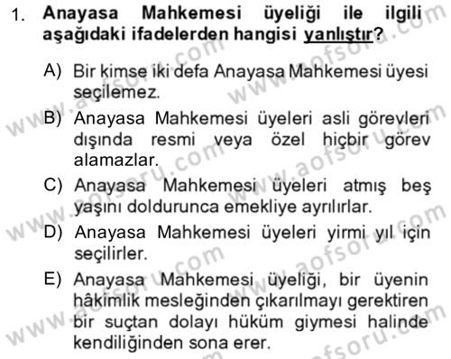 Yargı Örgütü Ve Tebligat Hukuku Dersi Ara Sınavı Deneme Sınav Soruları 1. Soru