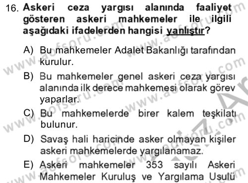 Yargı Örgütü Ve Tebligat Hukuku Dersi Ara Sınavı Deneme Sınav Soruları 16. Soru