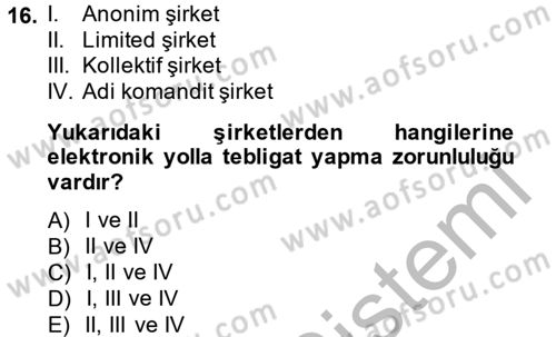 Yargı Örgütü Ve Tebligat Hukuku Dersi 2014 - 2015 Yılı (Final) Dönem Sonu Sınav Soruları 16. Soru