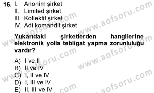 Yargı Örgütü Ve Tebligat Hukuku Dersi 2014 - 2015 Yılı Tek Ders Sınav Soruları 16. Soru